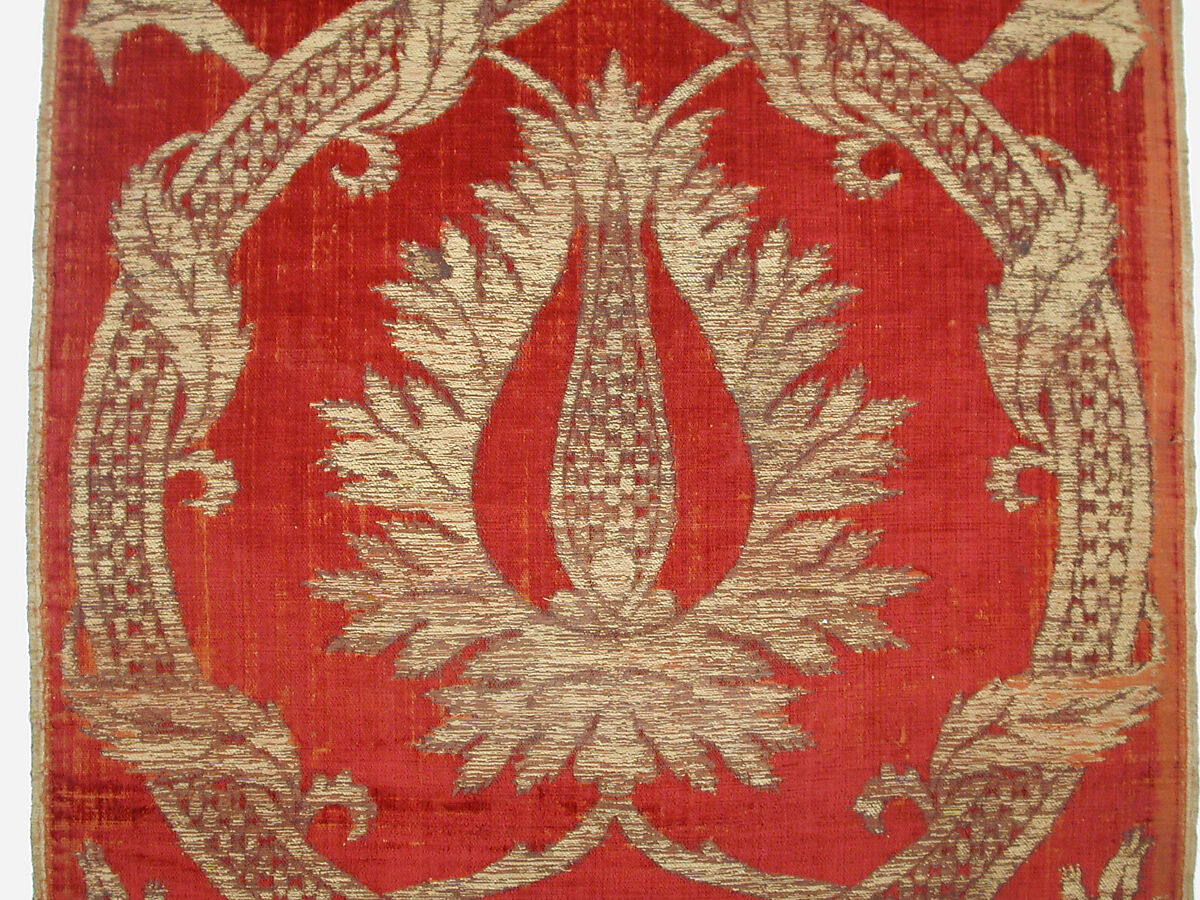 Panel, Silk, metal wrapped thread; cut and voided velvet, brocaded