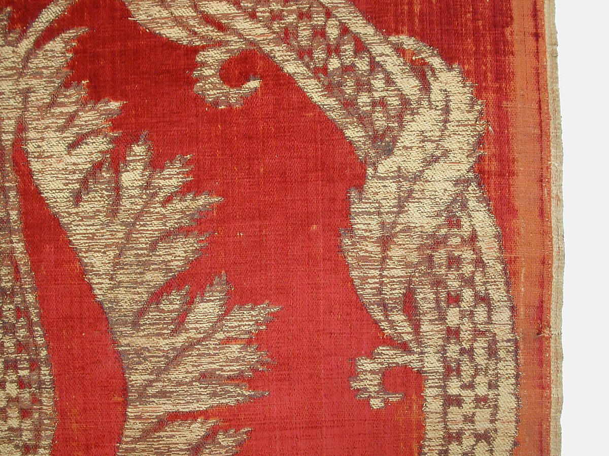 Panel, Silk, metal wrapped thread; cut and voided velvet, brocaded