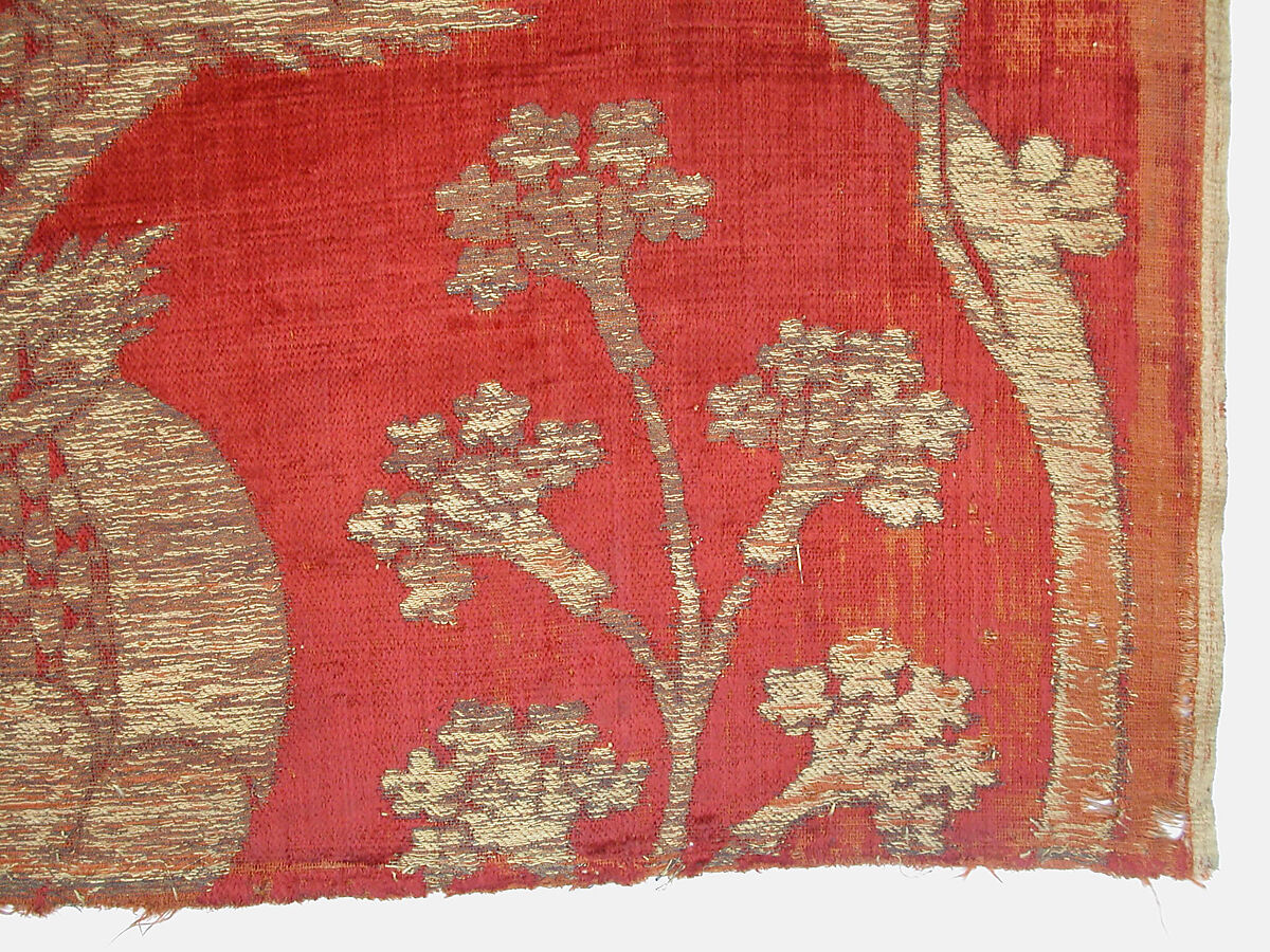 Panel, Silk, metal wrapped thread; cut and voided velvet, brocaded