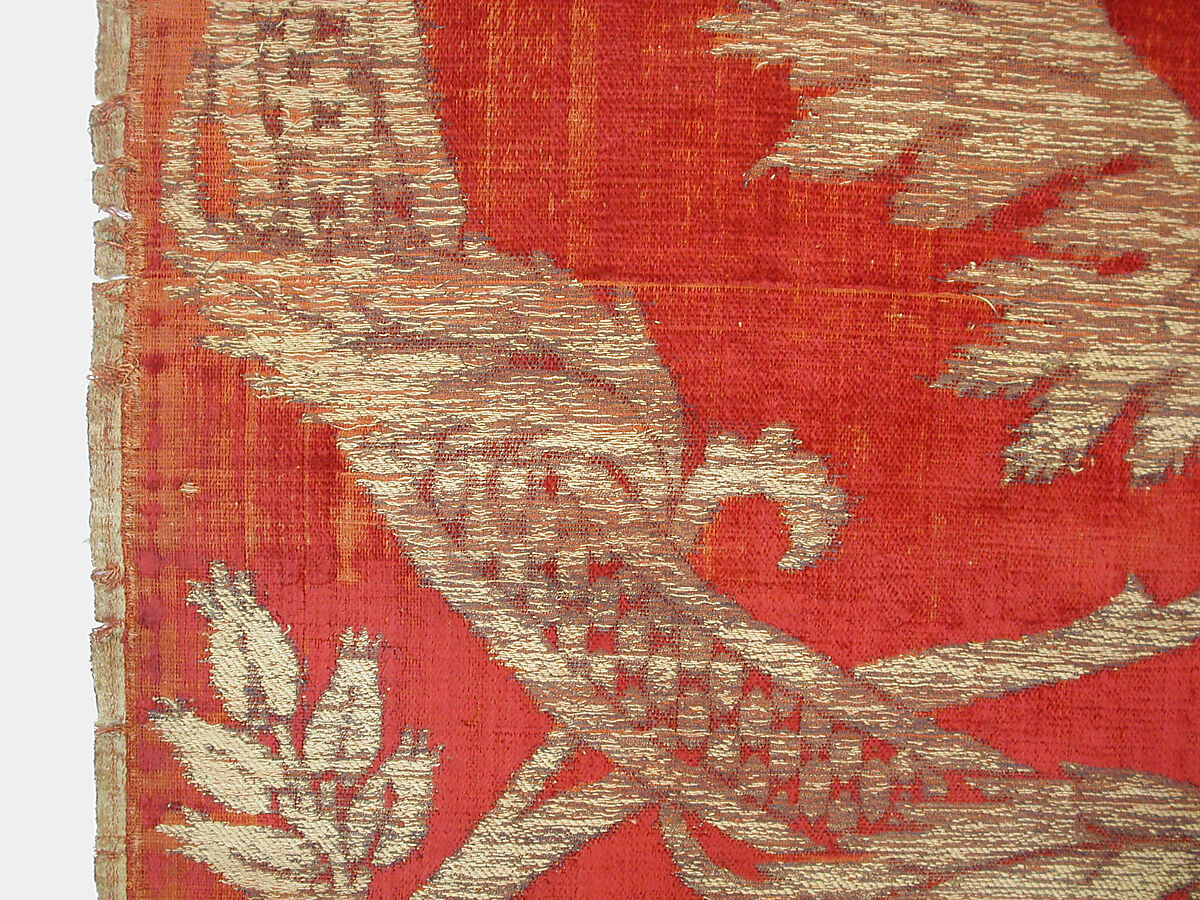 Panel, Silk, metal wrapped thread; cut and voided velvet, brocaded