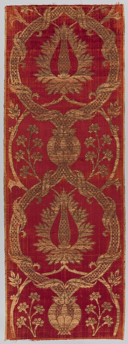Panel, Silk, metal wrapped thread; cut and voided velvet, brocaded 