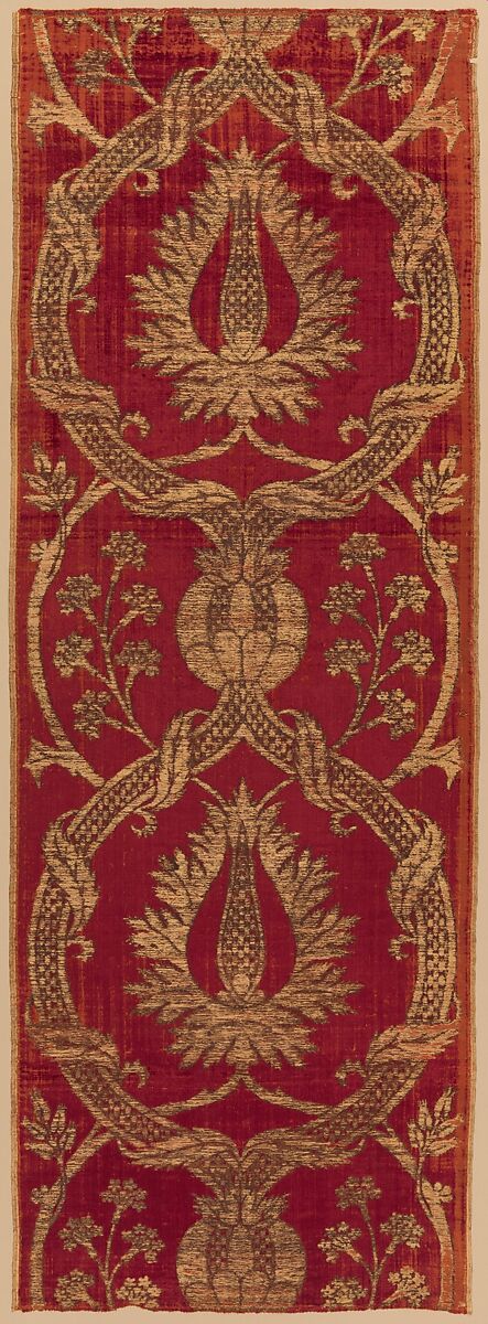 Panel, Silk, metal wrapped thread; cut and voided velvet, brocaded