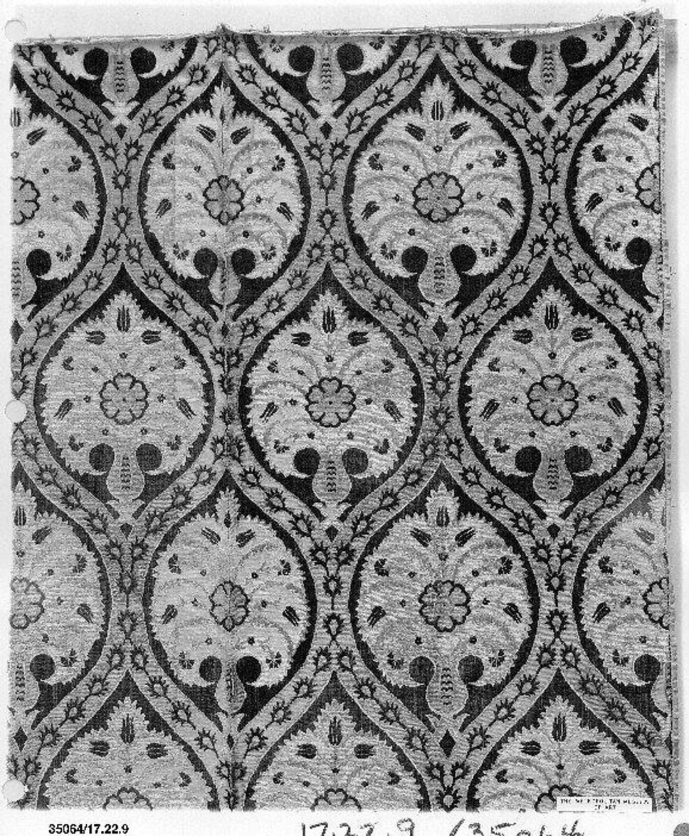 Textile Fragment, Silk, cotton, metal wrapped thread; cut and voided velvet, brocaded