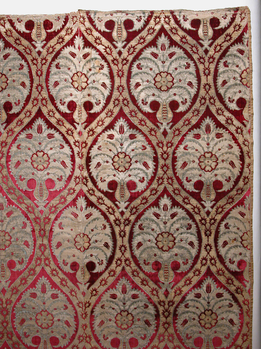 Textile Fragment, Silk, cotton, metal wrapped thread; cut and voided velvet, brocaded