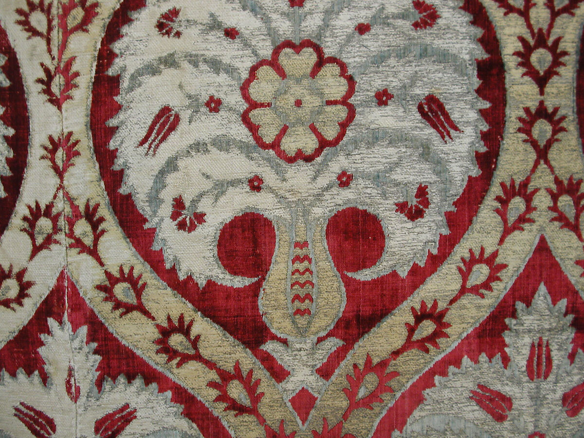Textile Fragment, Silk, cotton, metal wrapped thread; cut and voided velvet, brocaded