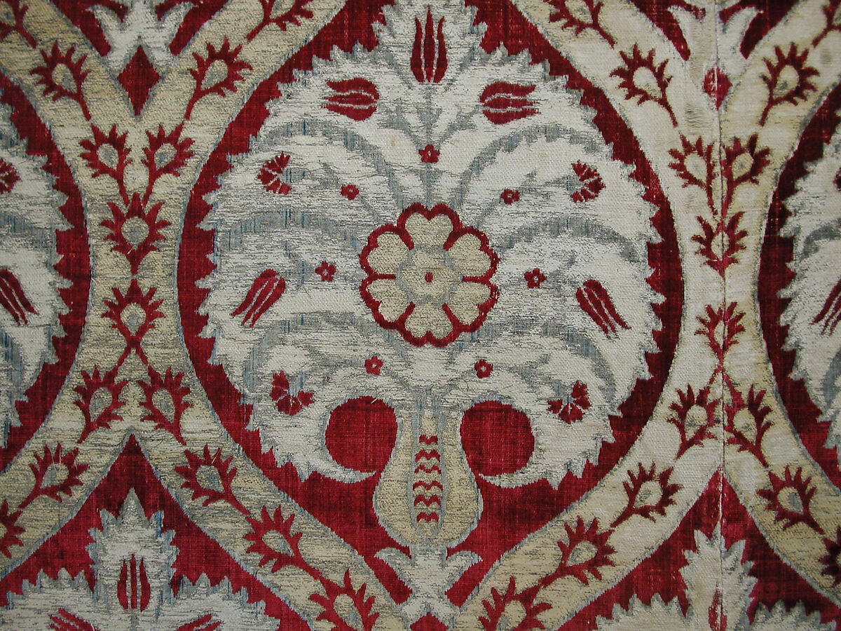 Textile Fragment, Silk, cotton, metal wrapped thread; cut and voided velvet, brocaded