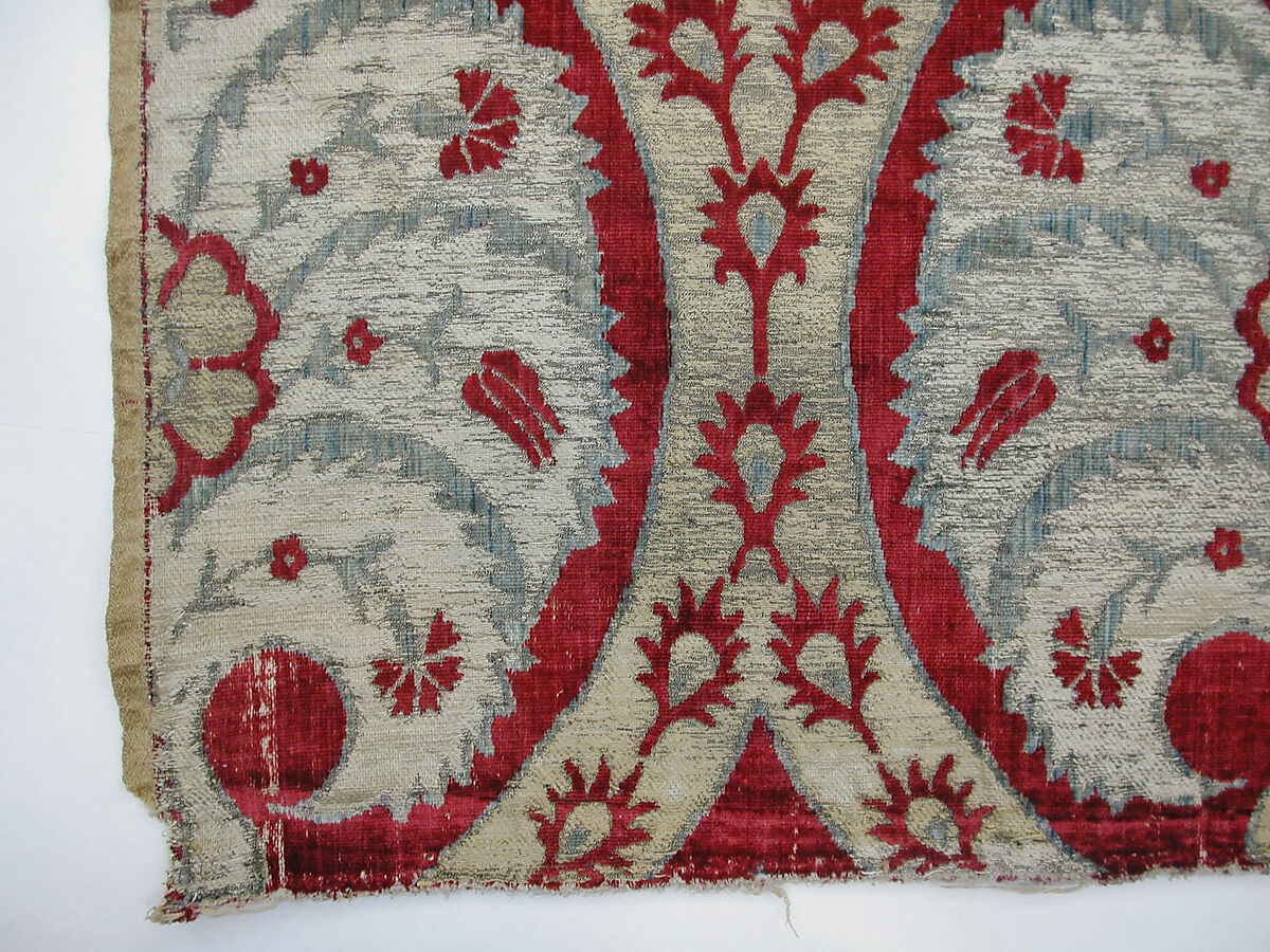 Textile Fragment, Silk, cotton, metal wrapped thread; cut and voided velvet, brocaded