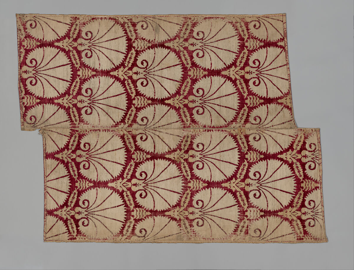 Textile Fragment, Silk, cotton; velvet, brocaded 