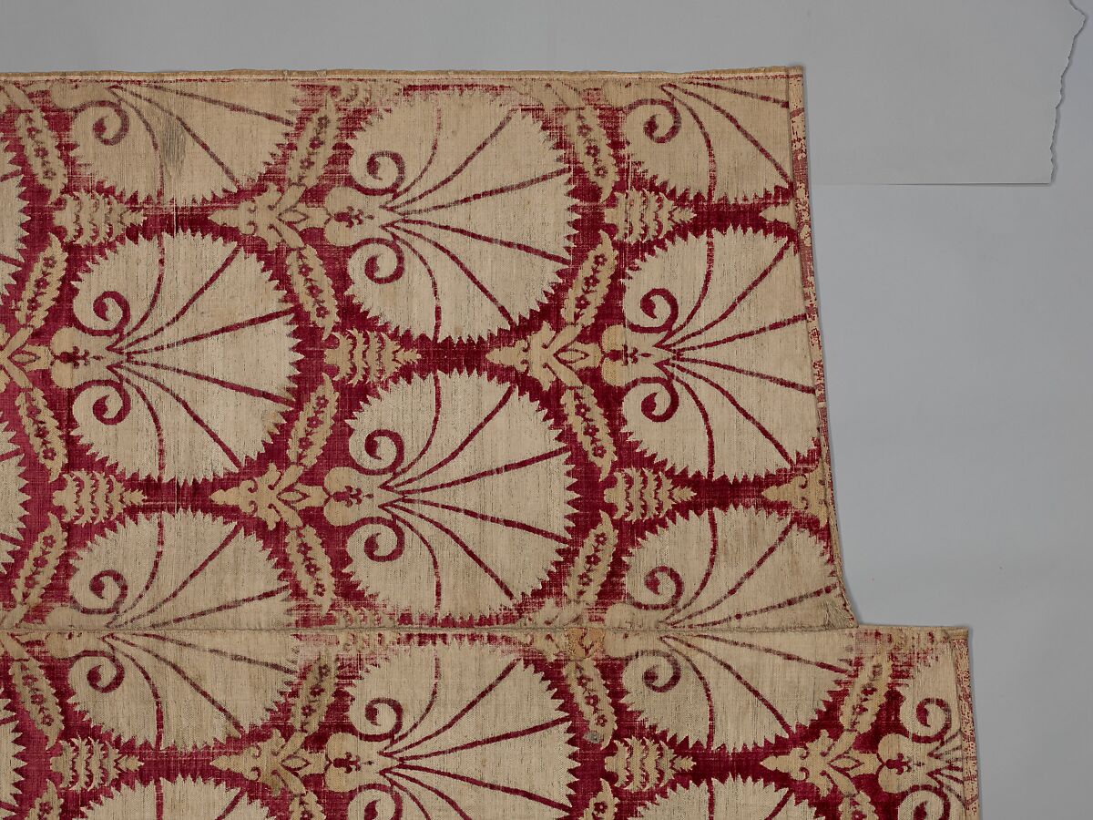 Textile Fragment, Silk, cotton; velvet, brocaded