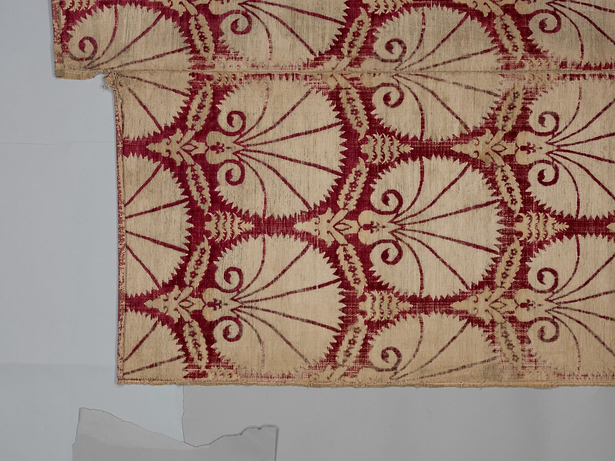Textile Fragment, Silk, cotton; velvet, brocaded