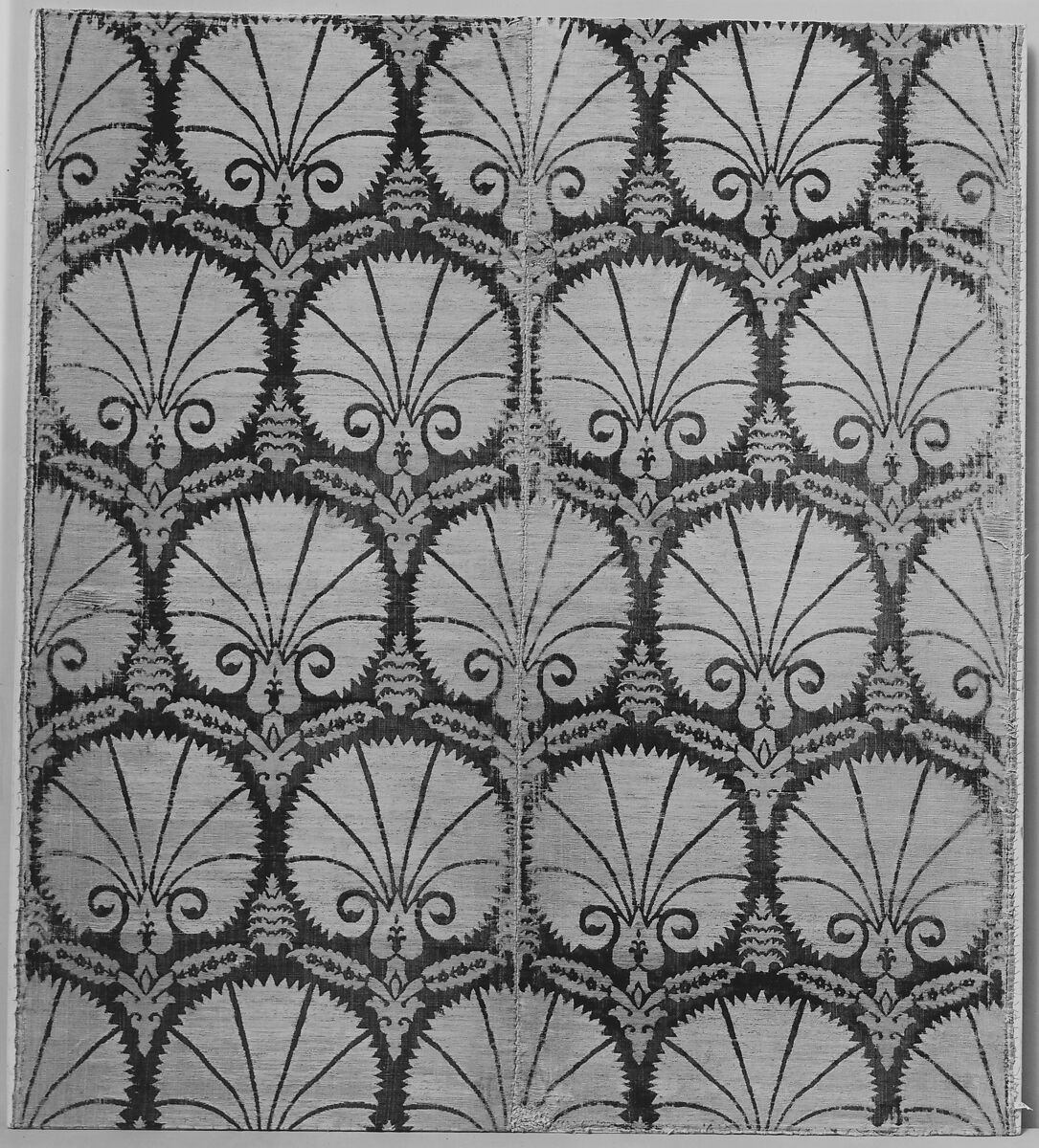 Textile Fragment, Silk, cotton; velvet, brocaded