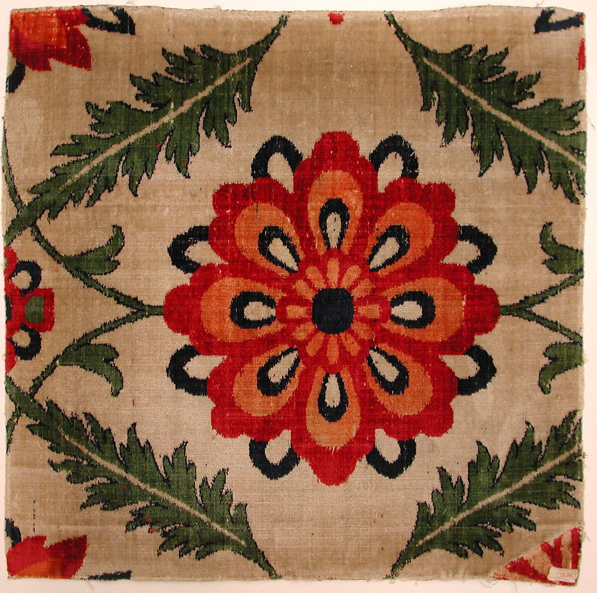 Fragment of a White-Ground Velvet Carpet, Silk, linen; cut velvet