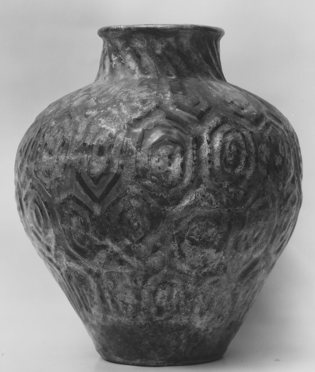 Jar, Stonepaste; molded, underglaze painted