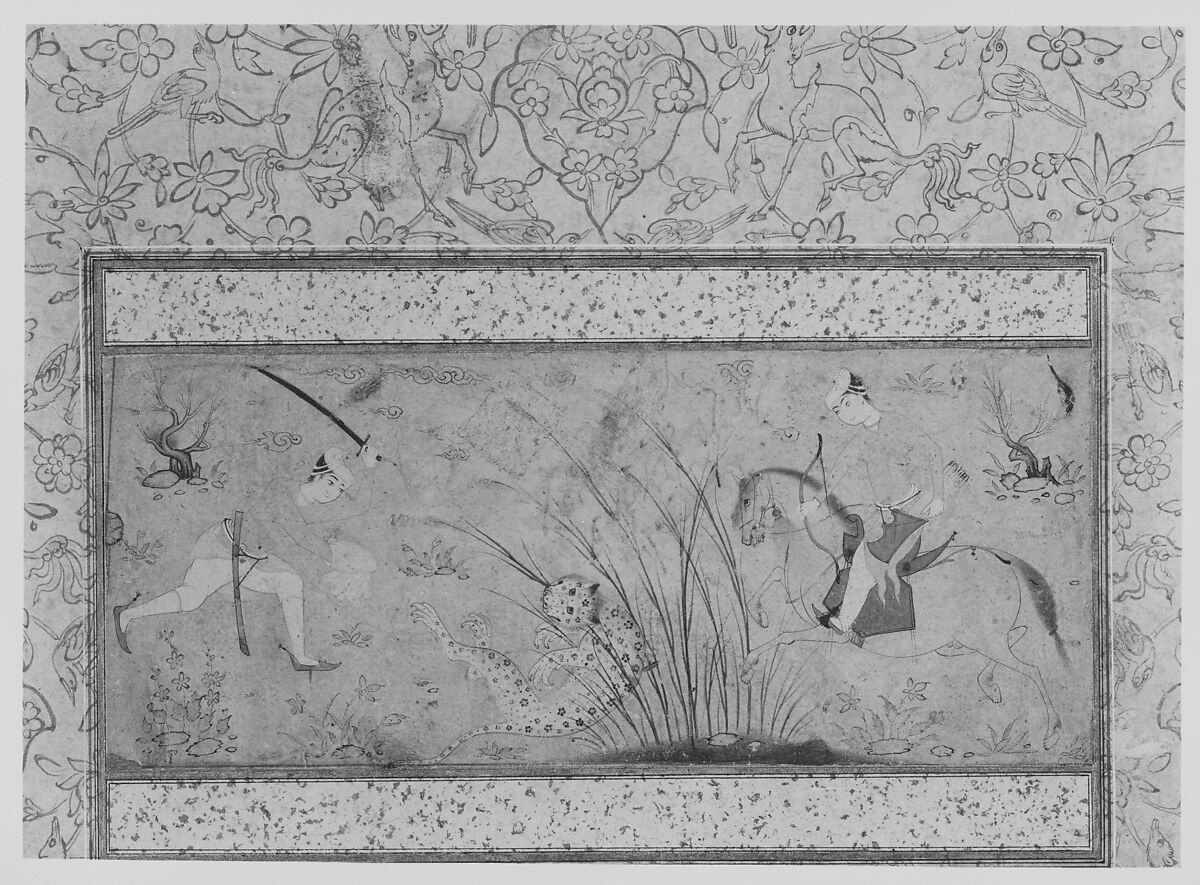 Hunting Scene, Ink, transparent watercolor, and gold on paper