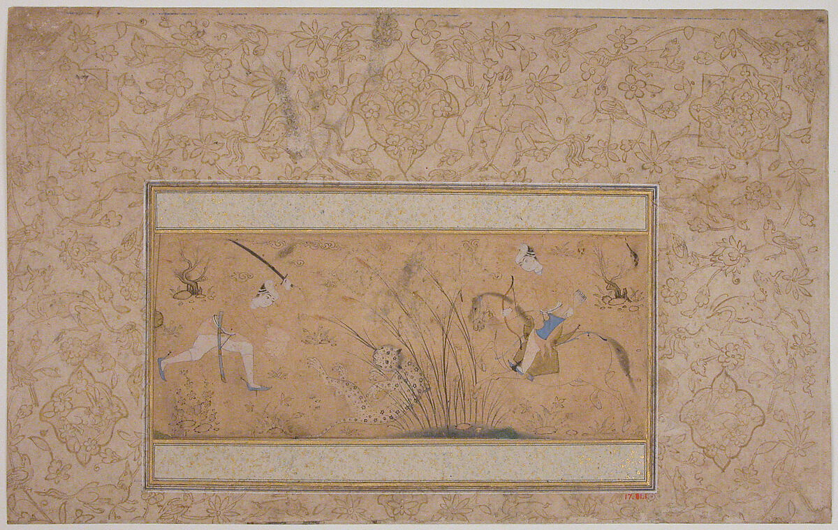 Hunting Scene, Ink, transparent watercolor, and gold on paper