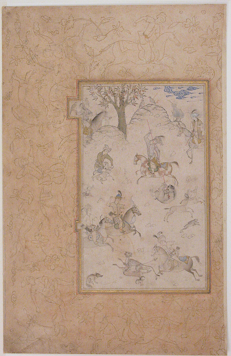 A Princely Hunt, Ink, gold, and watercolor on paper