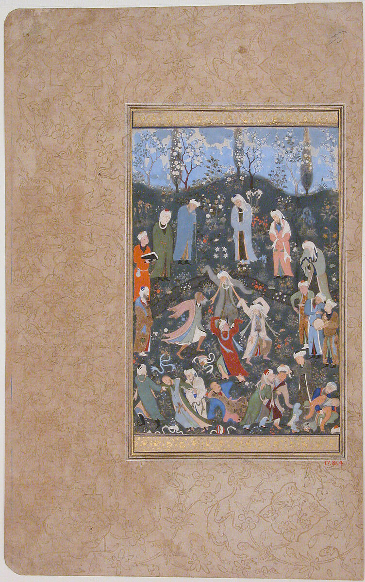"Dancing Dervishes", Folio from a Divan of Hafiz, Hafiz (Iranian, Shiraz ca. 1325–1390 Shiraz), Opaque watercolor and gold on paper