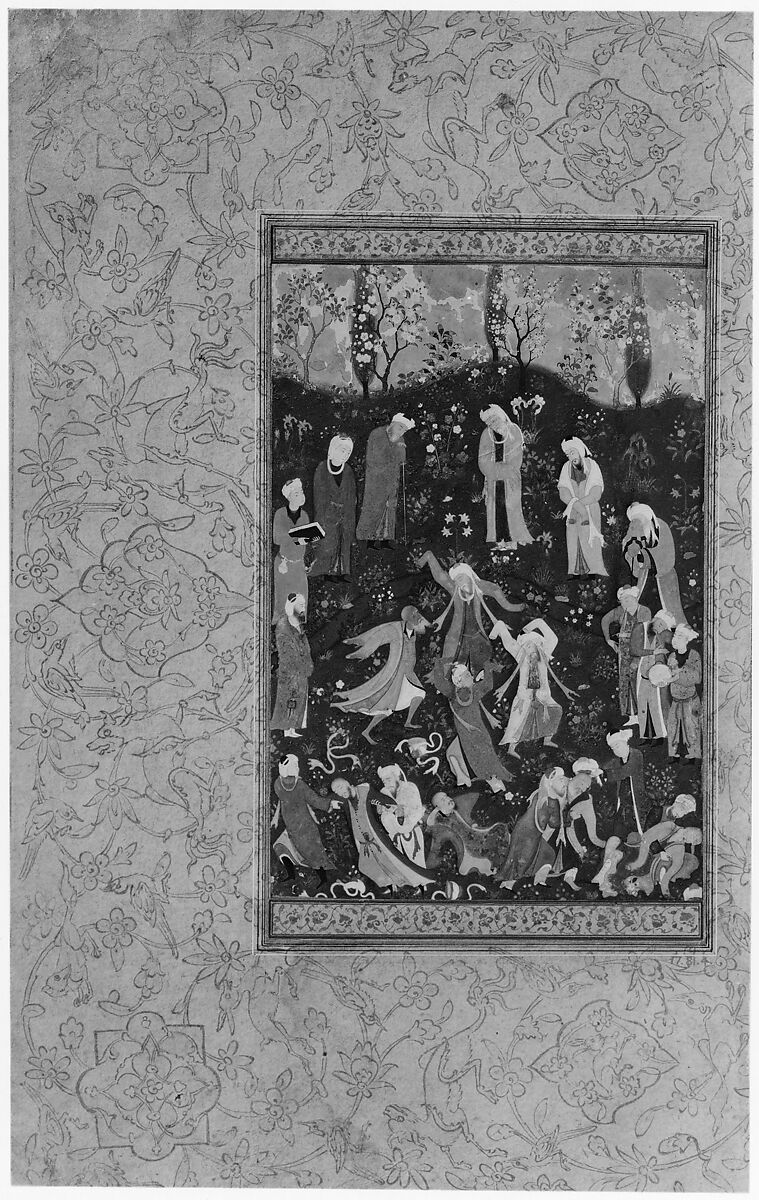 "Dancing Dervishes", Folio from a Divan of Hafiz, Hafiz (Iranian, Shiraz ca. 1325–1390 Shiraz), Opaque watercolor and gold on paper