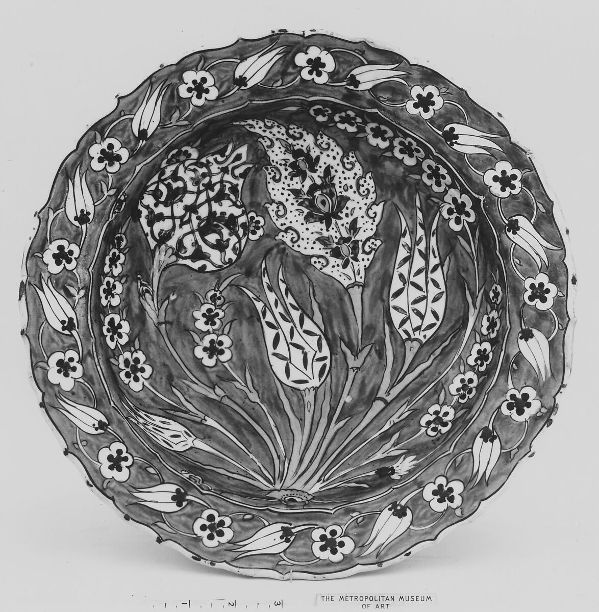 Blue-Ground Dish with Floral Design, Stonepaste; polychrome painted under transparent glaze