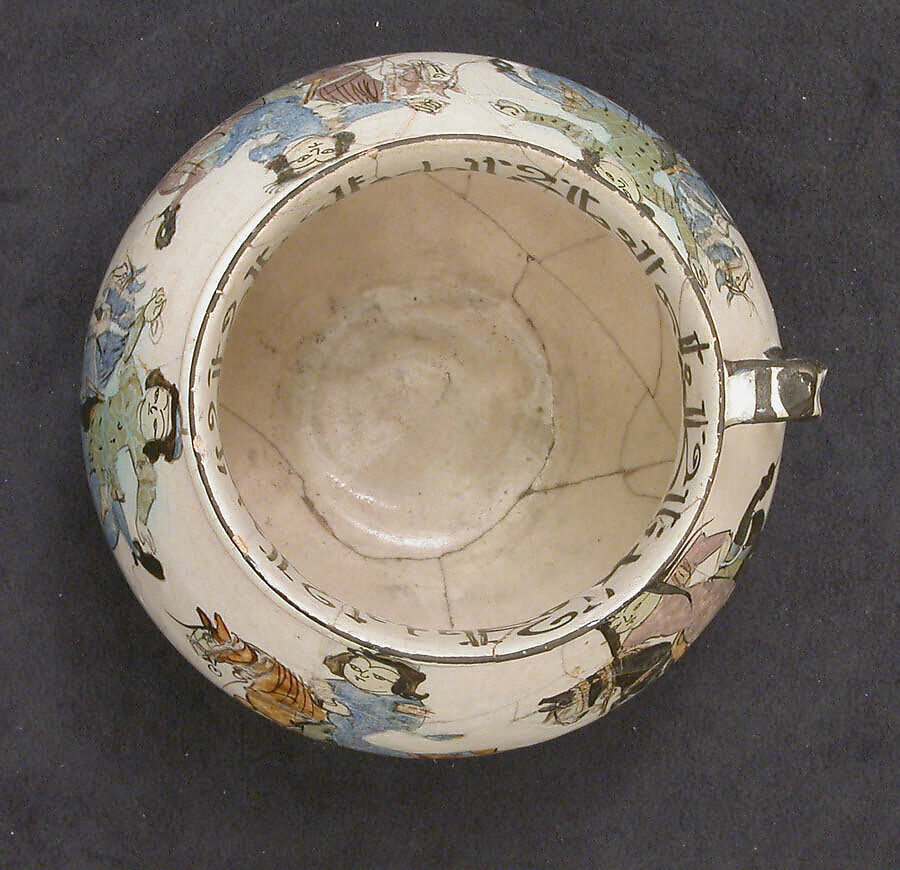 Ewer with Horsemen Inscribed in Arabic with Good Wishes to its Owner, Stonepaste; polychrome inglaze and overglaze painted on opaque monochrome glaze (mina'i)