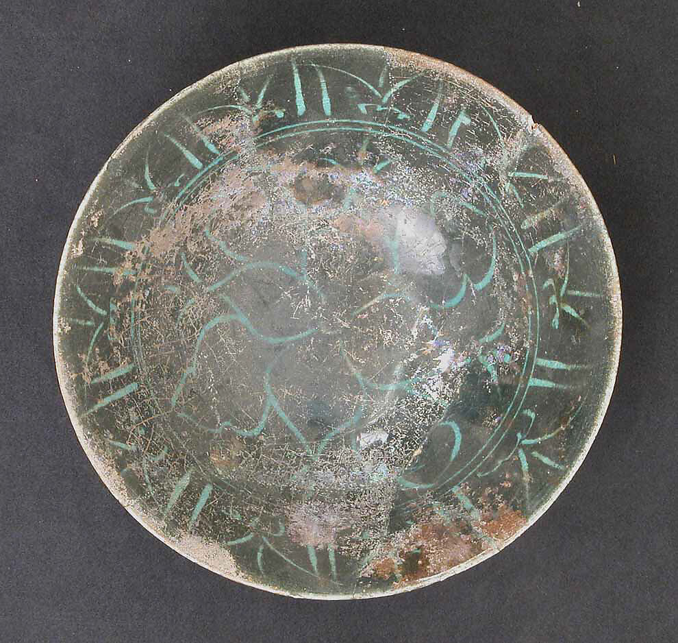 Bowl, Stonepaste; slip painted under transparent glaze; incised 