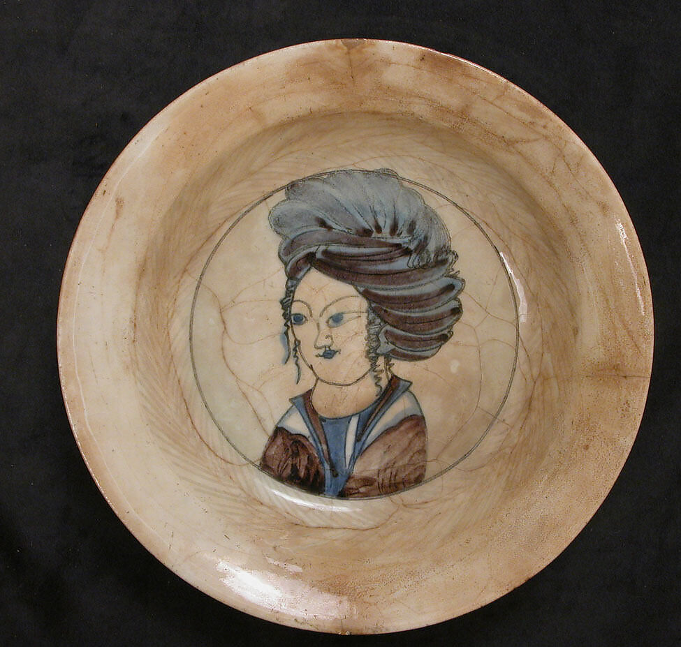 Dish, Stonepaste; underglaze painted in black, blue, and manganese purple 