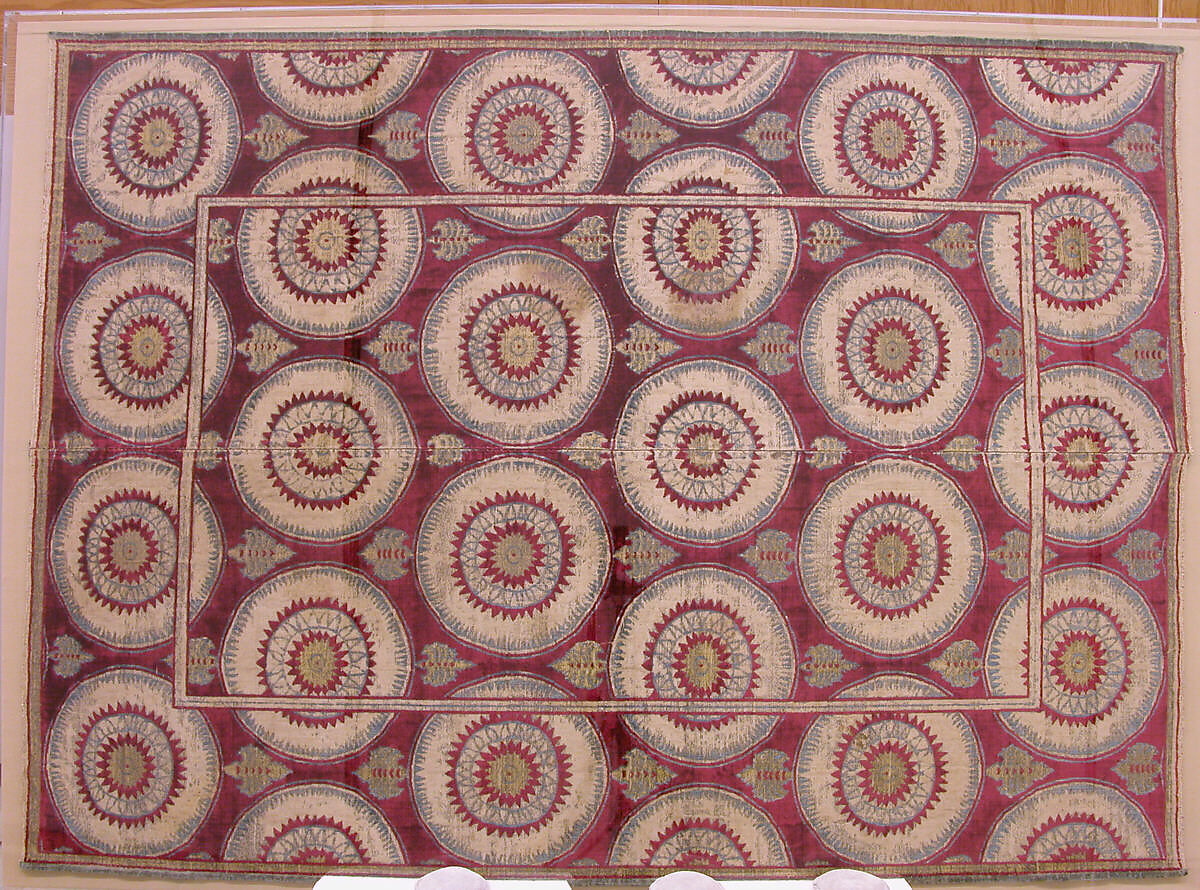 Panel Comprising Two Loom Widths, Silk, cotton, metal wrapped thread; cut and voided velvet, brocaded