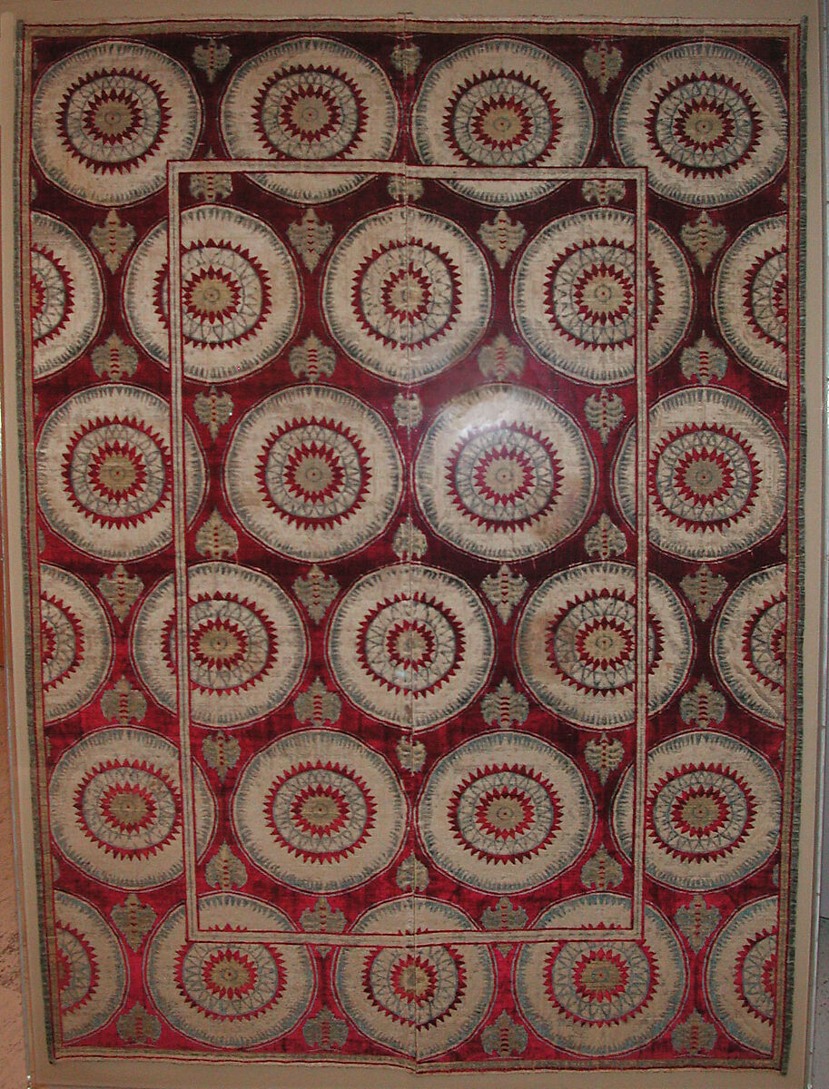 Panel Comprising Two Loom Widths, Silk, cotton, metal wrapped thread; cut and voided velvet, brocaded