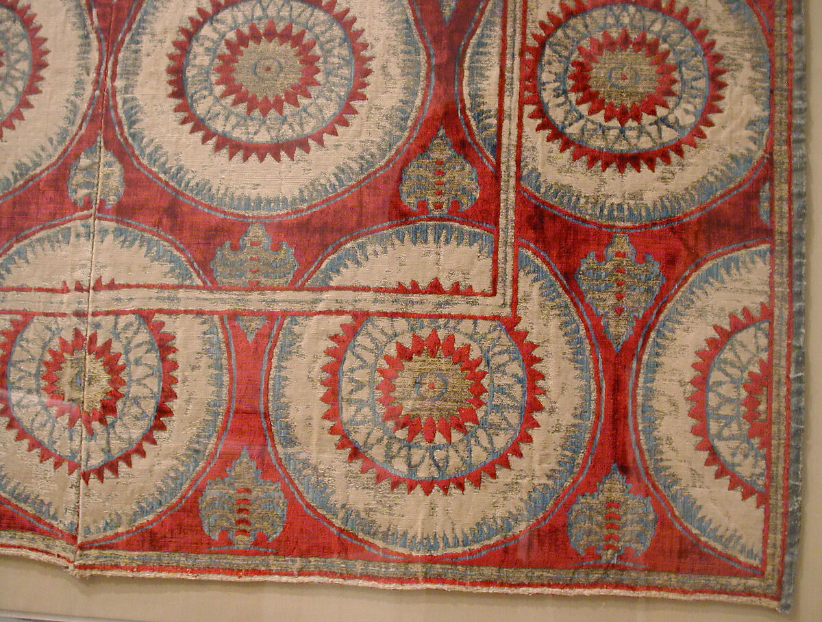 Panel Comprising Two Loom Widths, Silk, cotton, metal wrapped thread; cut and voided velvet, brocaded
