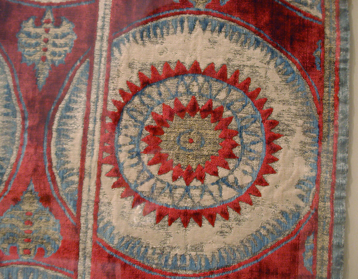 Panel Comprising Two Loom Widths, Silk, cotton, metal wrapped thread; cut and voided velvet, brocaded