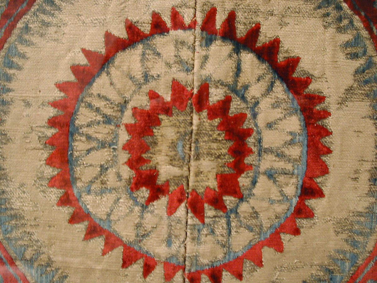 Panel Comprising Two Loom Widths, Silk, cotton, metal wrapped thread; cut and voided velvet, brocaded