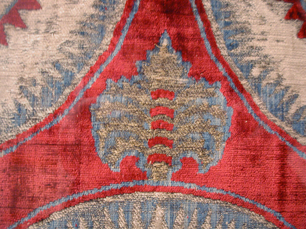 Panel Comprising Two Loom Widths, Silk, cotton, metal wrapped thread; cut and voided velvet, brocaded