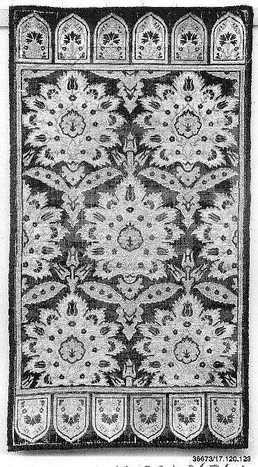 Yastik Cushion Cover, Silk, cotton, metal wrapped thread; cut and voided velvet (çatma), brocaded