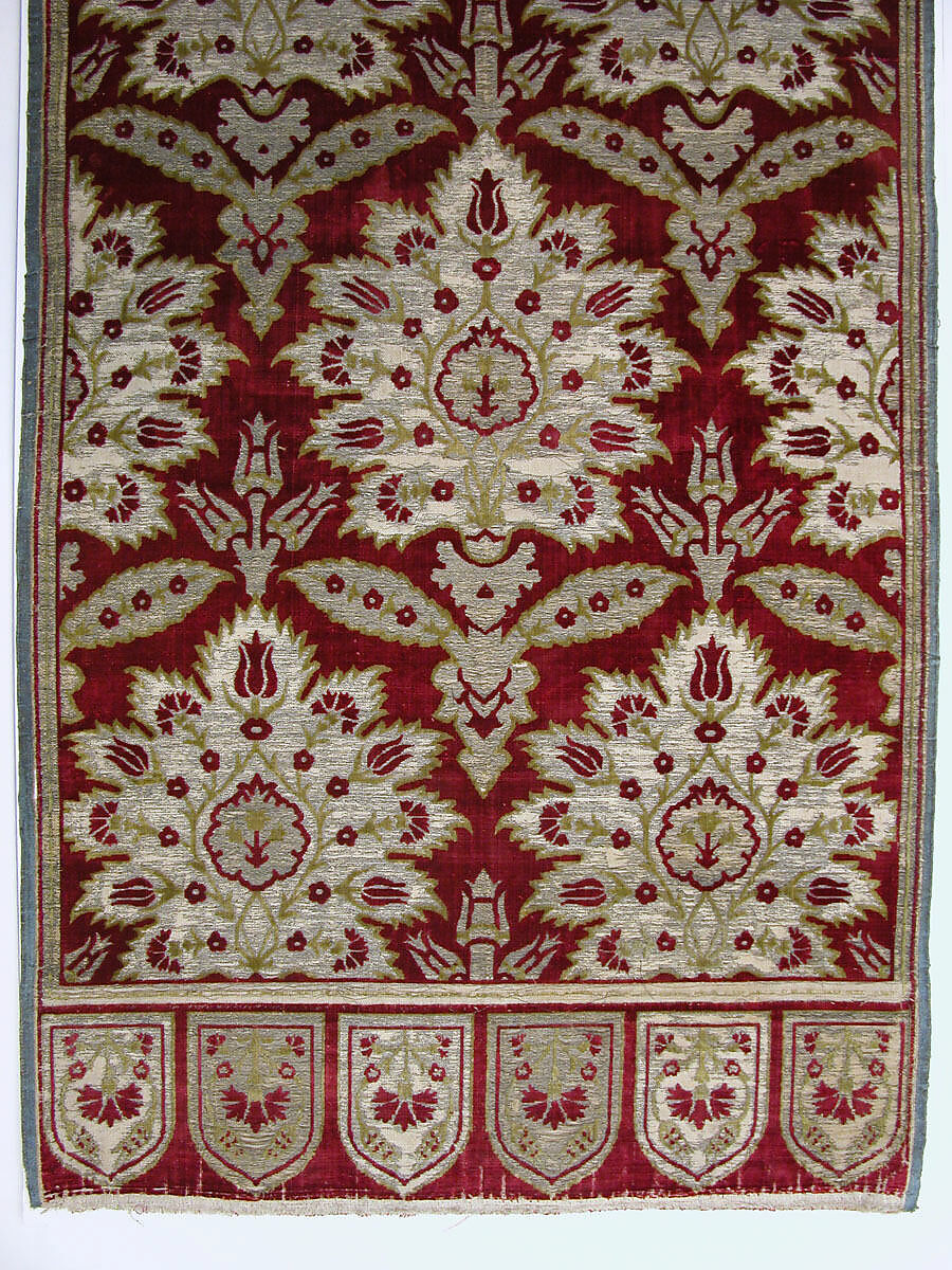 Yastik Cushion Cover, Silk, cotton, metal wrapped thread; cut and voided velvet (çatma), brocaded