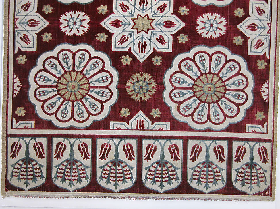 Yastik, Silk, cotton, metal wrapped thread; cut and voided velvet, brocaded