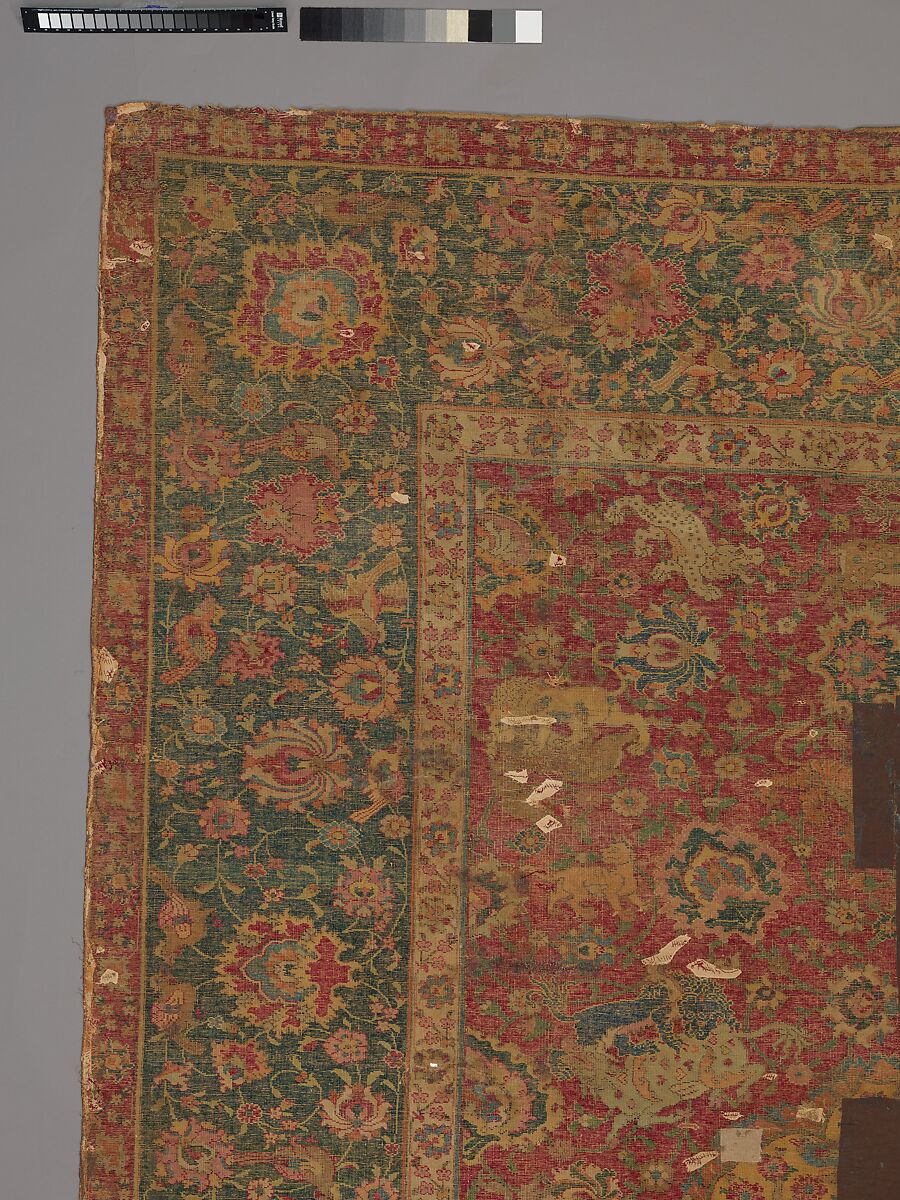 Carpet, Silk (warp), cotton (weft), wool (pile); asymmetrically knotted pile