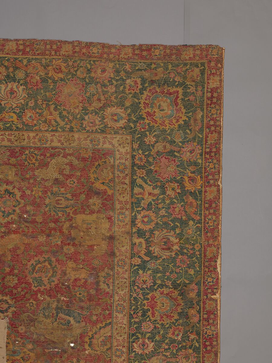 Carpet, Silk (warp), cotton (weft), wool (pile); asymmetrically knotted pile