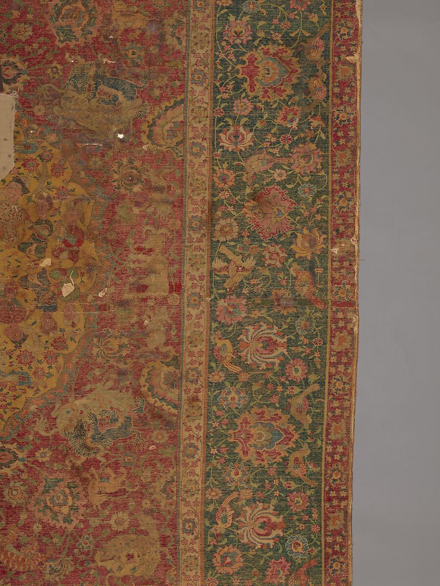 Carpet, Silk (warp), cotton (weft), wool (pile); asymmetrically knotted pile