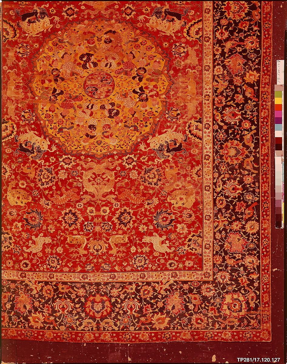 Carpet, Silk (warp), cotton (weft), wool (pile); asymmetrically knotted pile