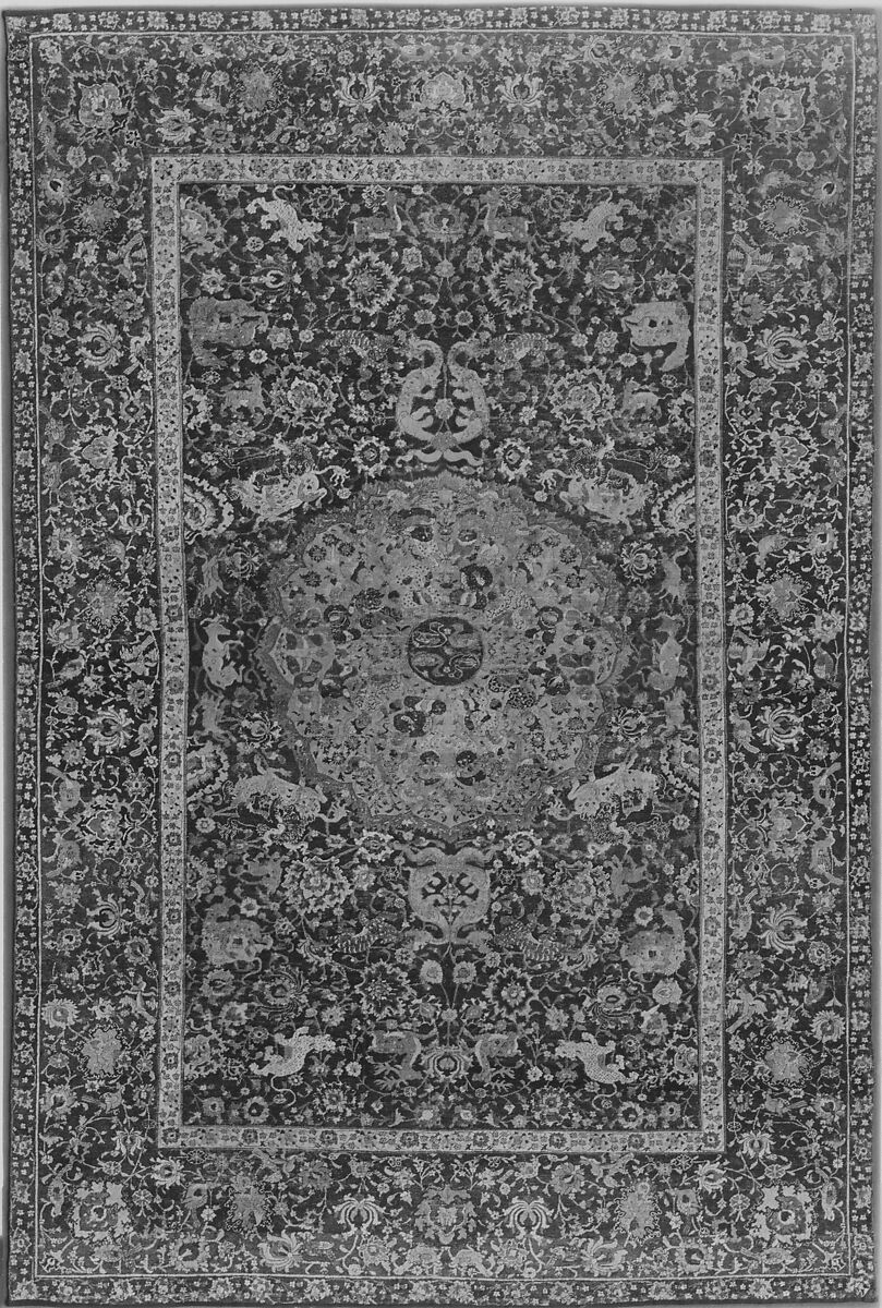 Carpet, Silk (warp), cotton (weft), wool (pile); asymmetrically knotted pile