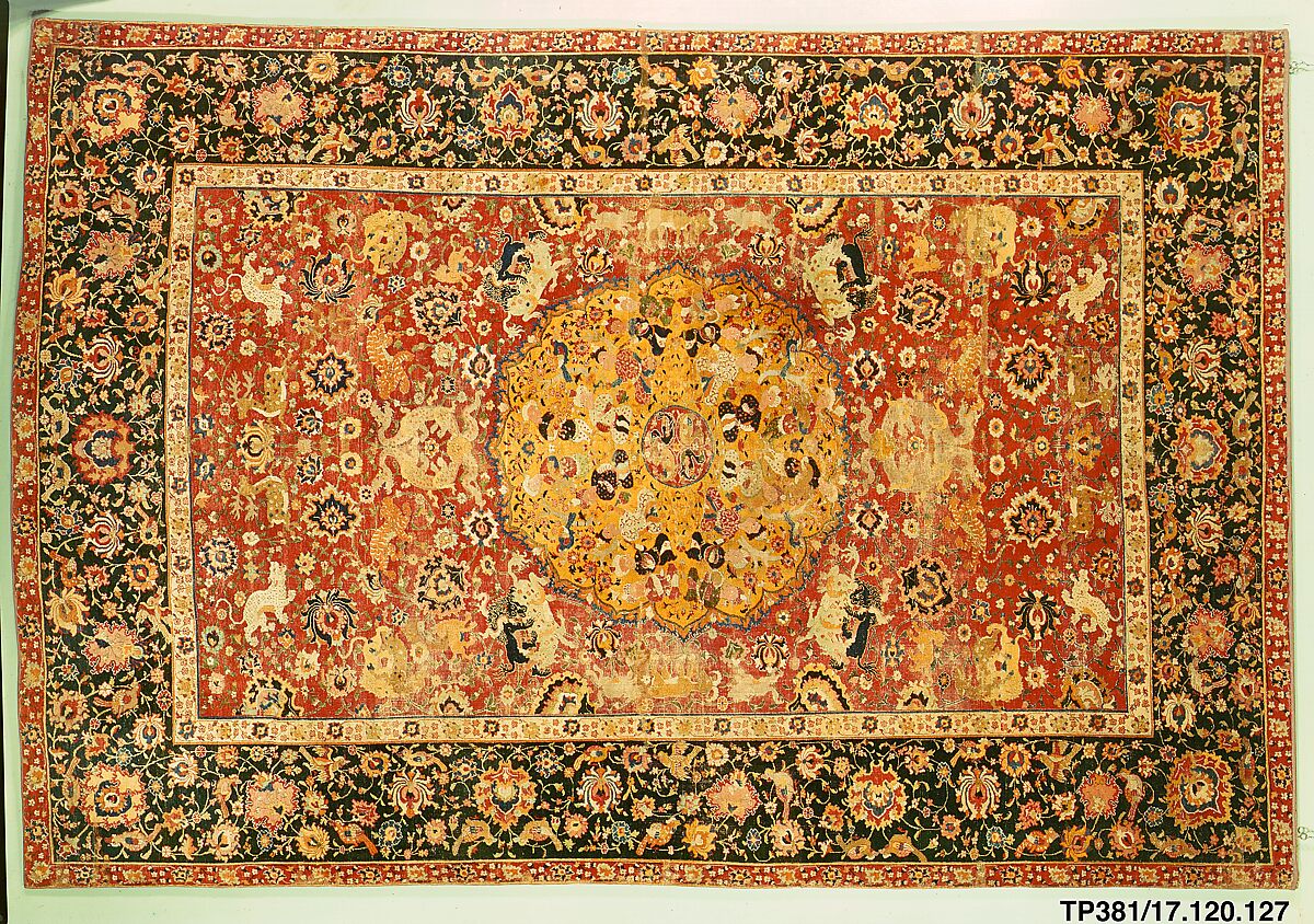 Carpet, Silk (warp), cotton (weft), wool (pile); asymmetrically knotted pile