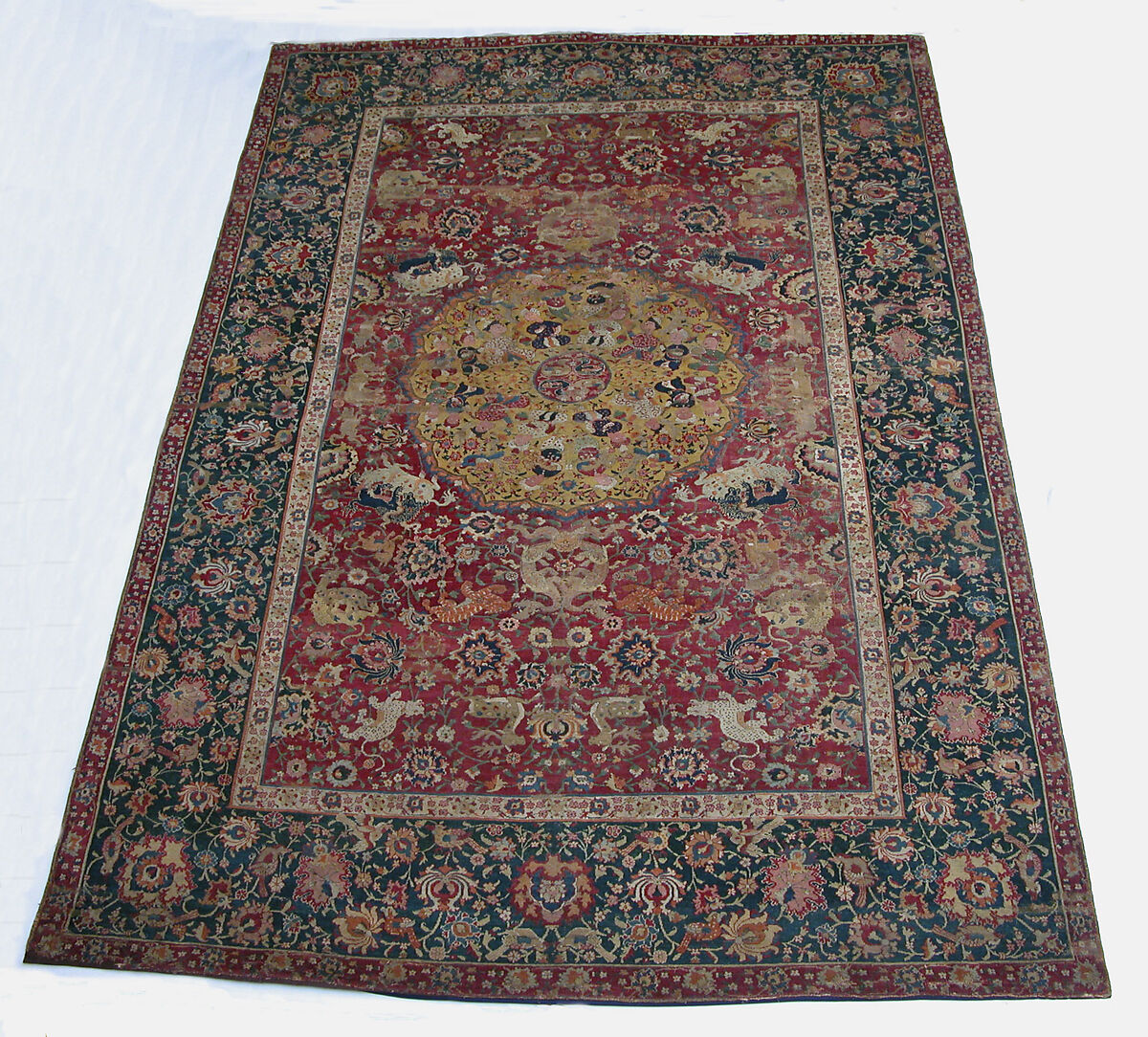 Carpet, Silk (warp), cotton (weft), wool (pile); asymmetrically knotted pile