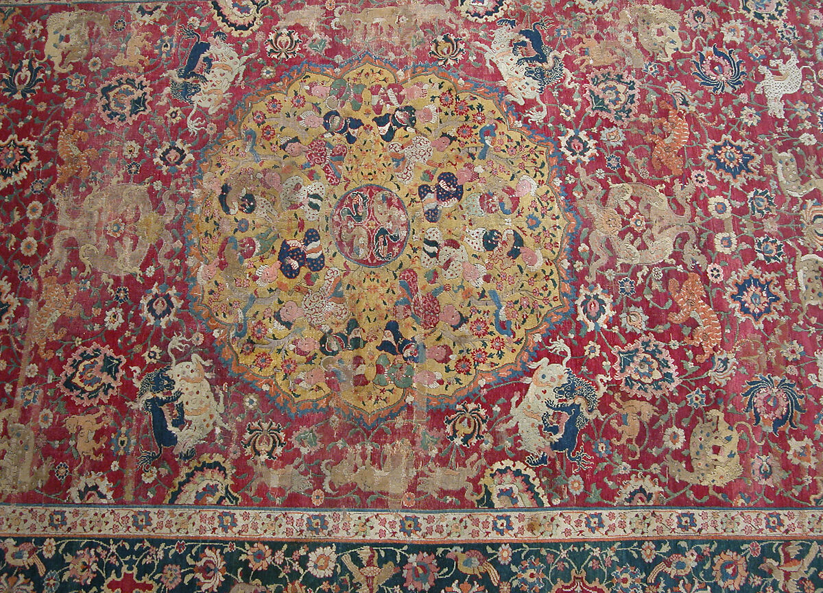 Carpet, Silk (warp), cotton (weft), wool (pile); asymmetrically knotted pile