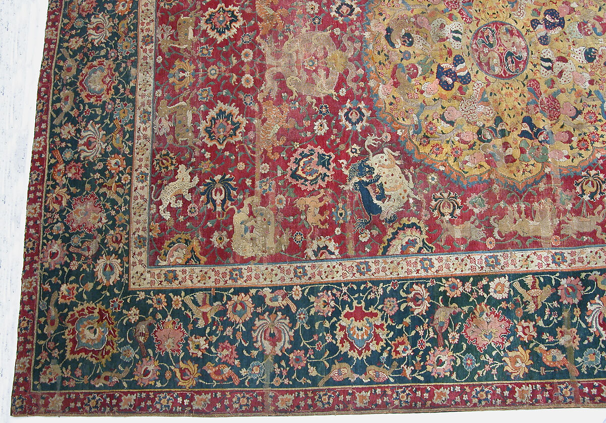 Carpet, Silk (warp), cotton (weft), wool (pile); asymmetrically knotted pile