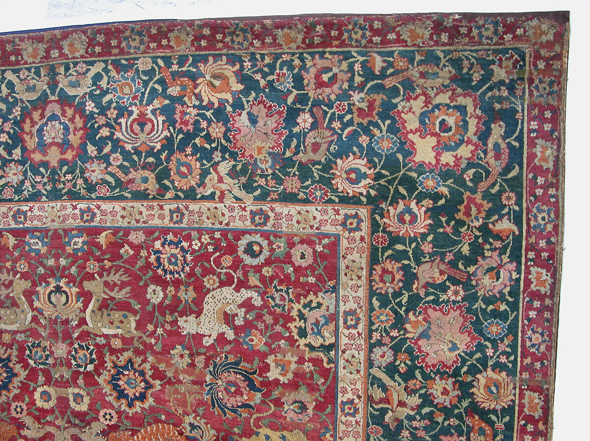 Carpet, Silk (warp), cotton (weft), wool (pile); asymmetrically knotted pile