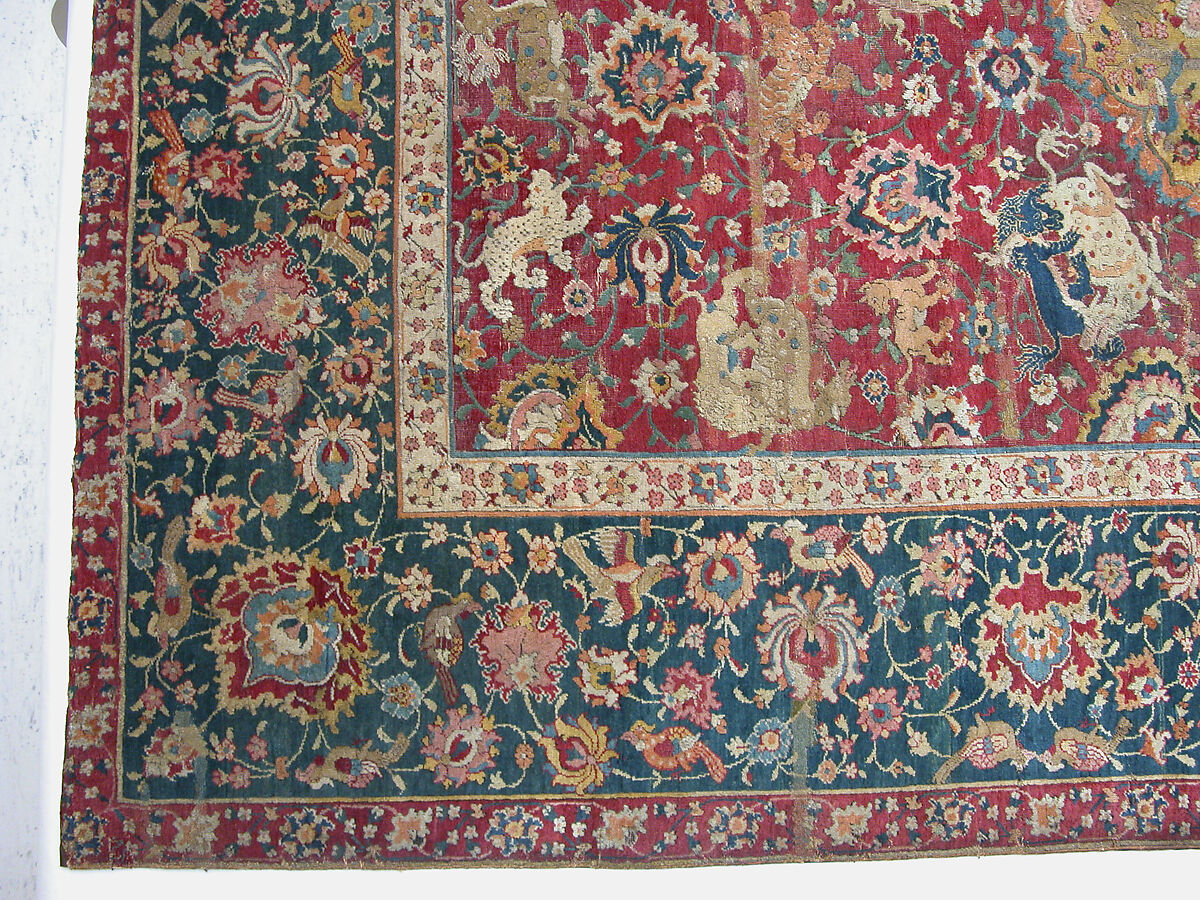 Carpet, Silk (warp), cotton (weft), wool (pile); asymmetrically knotted pile