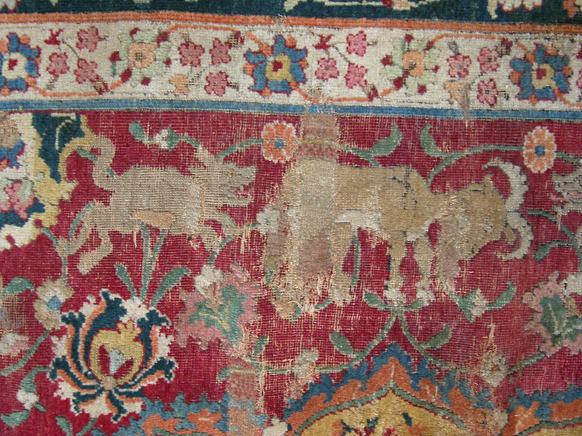 Carpet, Silk (warp), cotton (weft), wool (pile); asymmetrically knotted pile
