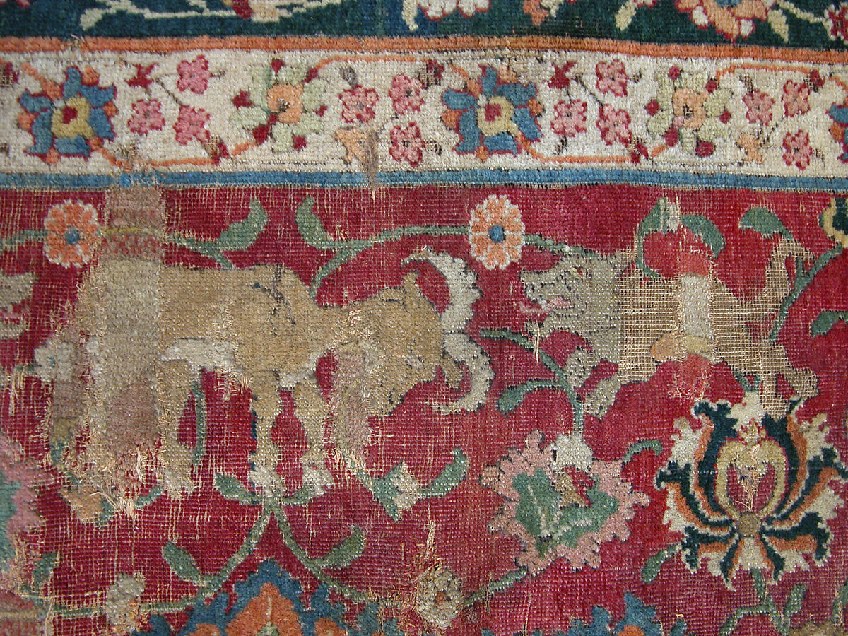 Carpet, Silk (warp), cotton (weft), wool (pile); asymmetrically knotted pile