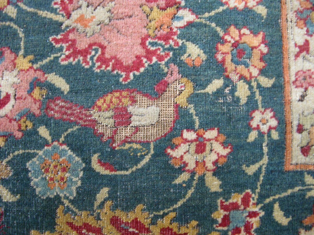 Carpet, Silk (warp), cotton (weft), wool (pile); asymmetrically knotted pile