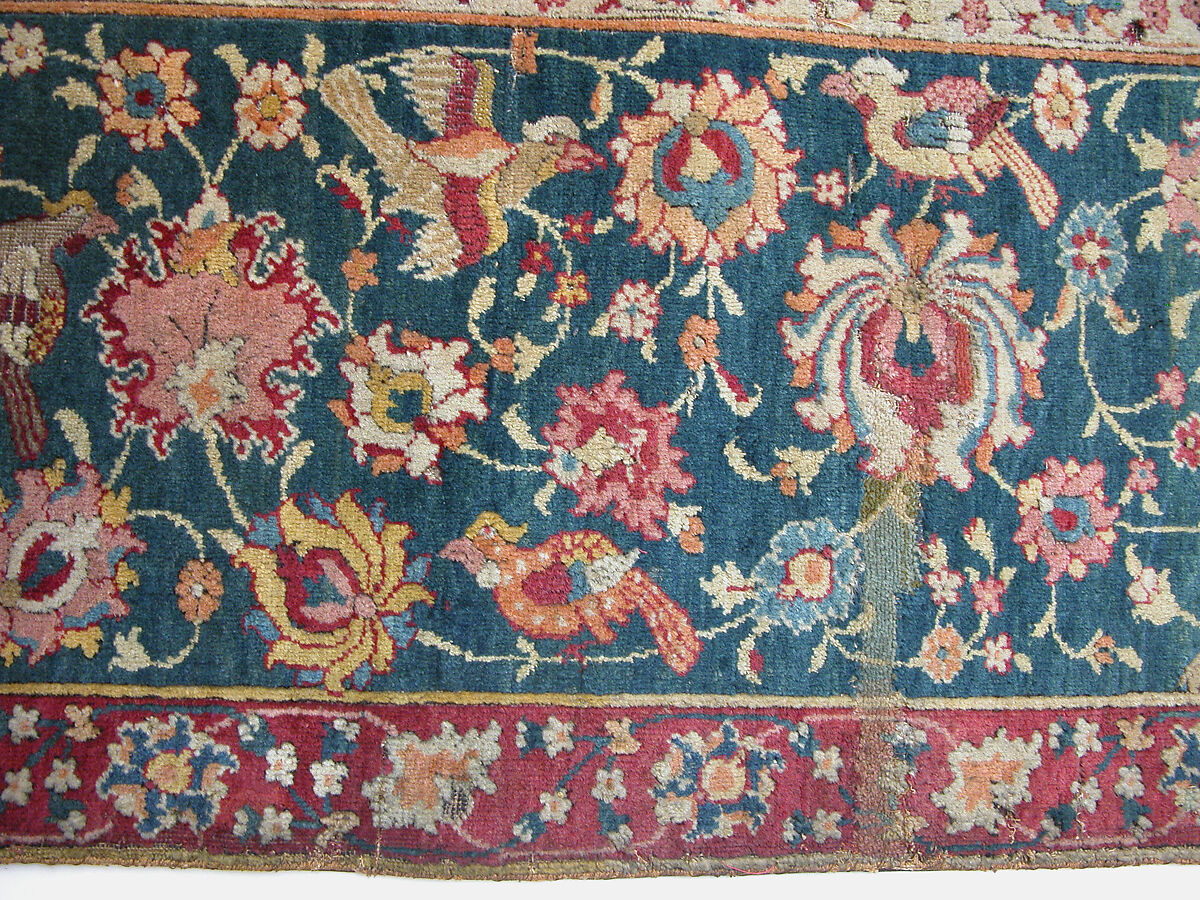 Carpet, Silk (warp), cotton (weft), wool (pile); asymmetrically knotted pile